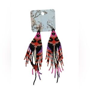 Colorful Beaded Fringe Earrings Boho Dangle coastal cowgirl NWT